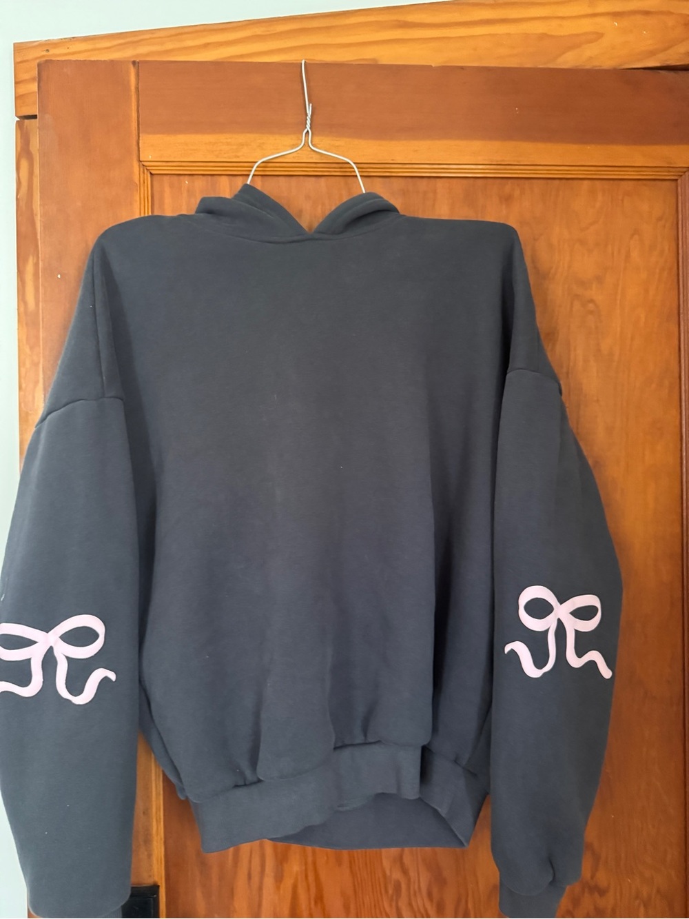 Edikted Gray Crewneck Hoodie with Pink Sleeve Bows